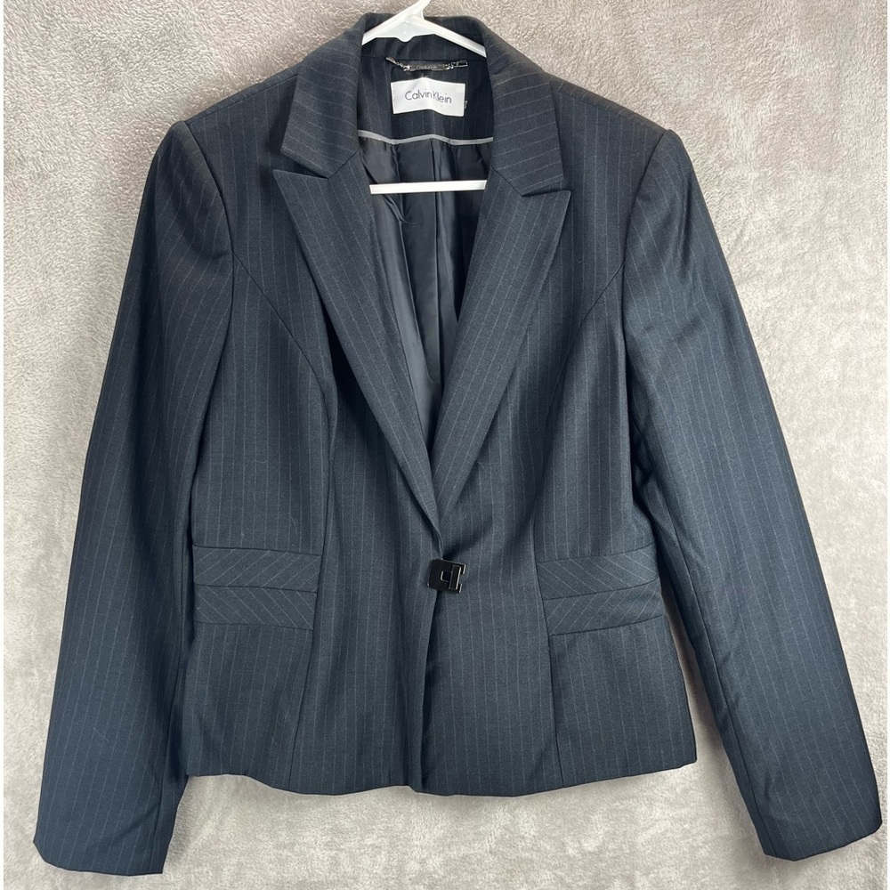 CALVIN KLEIN Blazer Jacket Black Striped Medium